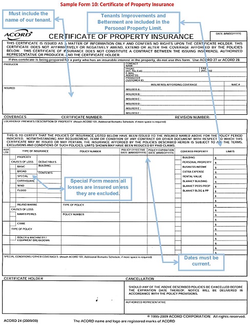 Sample Form 10 Property Insurance
