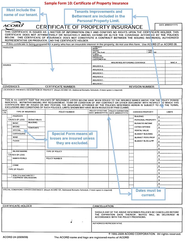 Sample Form 10 Property Insurance enlarged