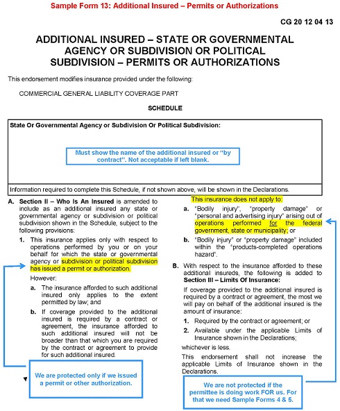 Sample Form 13 Additional Insured Permits Or Authorizations