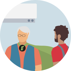 two people with a ductless heatpump head