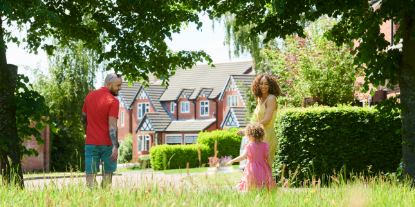 family playing in yard