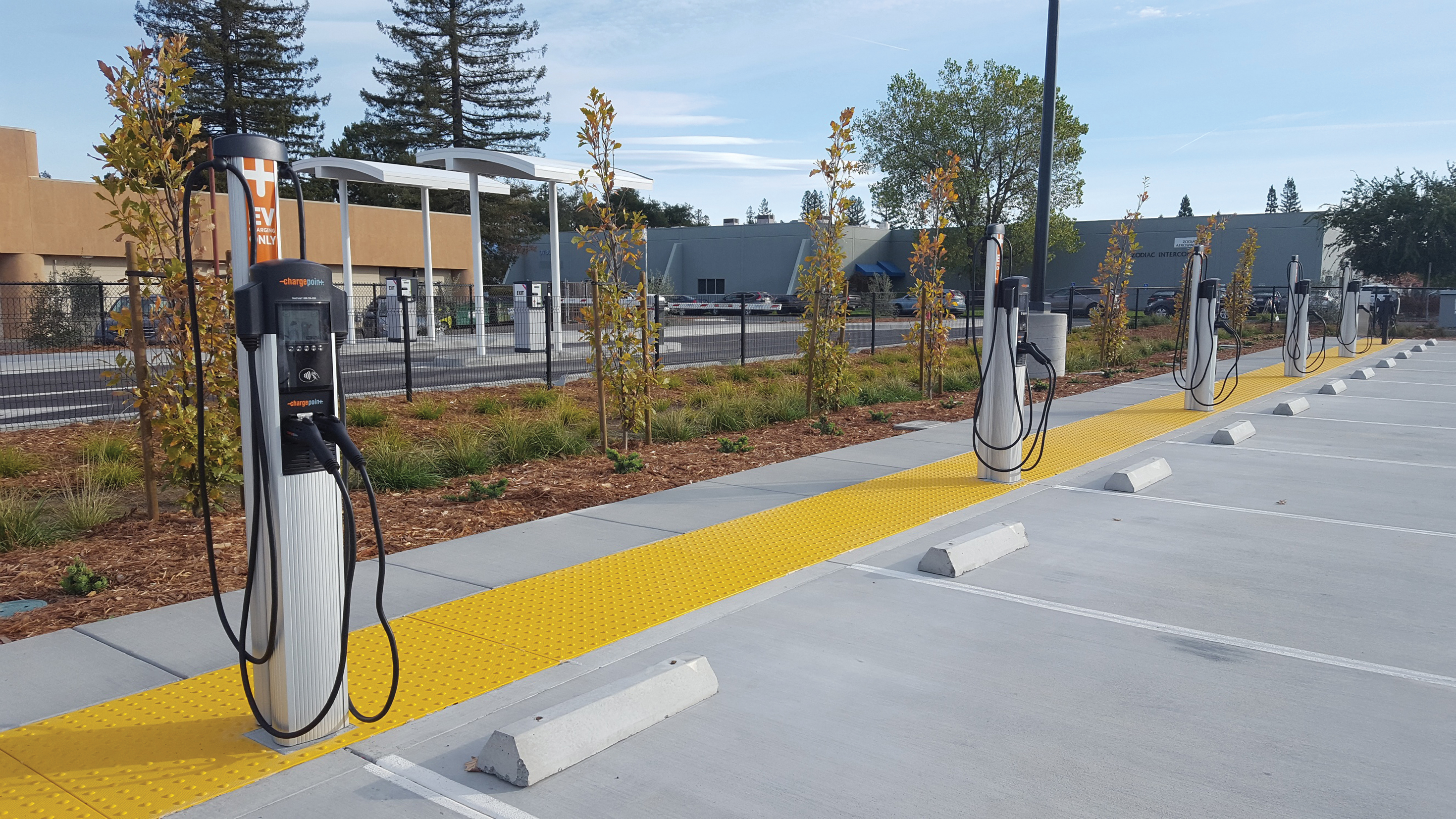 EV chargers in a parking lot