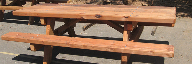 Six-Foot 3" Redwood Picnic Table